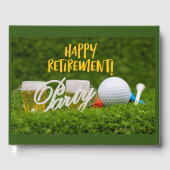 Golf-pensionering met golfbal en bier naar golfer gastenboek (Voorkant)