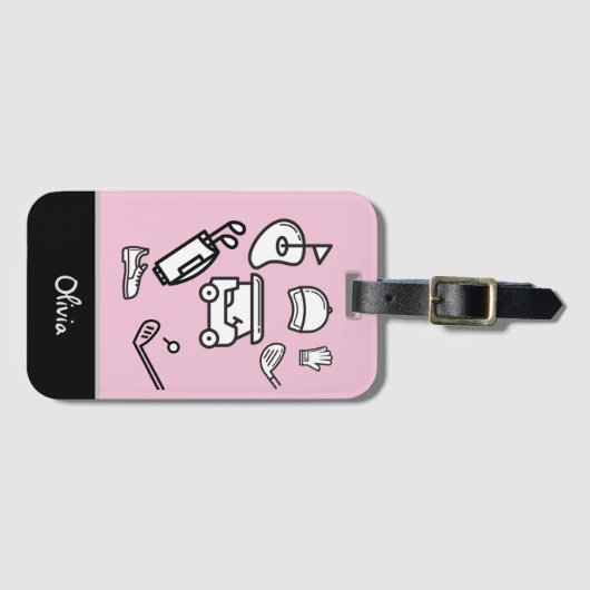 Golf pet vlag t-shirt roze pasteldame bagagelabel (Voorkant (horizontaal))