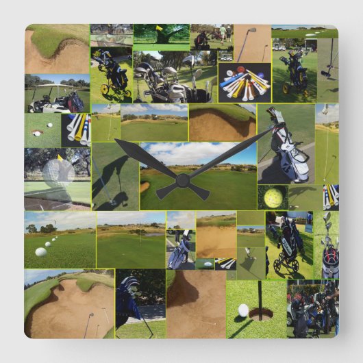 Golf Photo Collage Vierkante Klok (Voorkant)