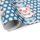 Golf Pig Golfer op blauwe achtergrond Cadeaupapier (Rol Hoek)