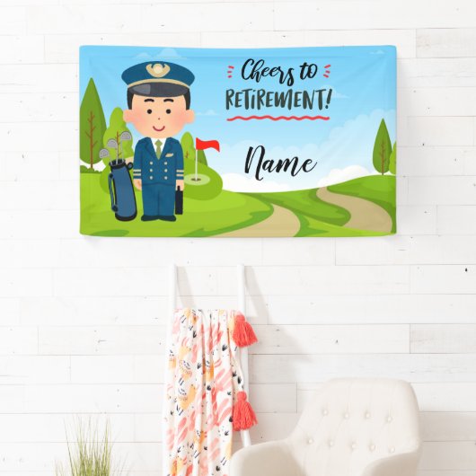 Golf Pilot pensioen met gelukkige golfer op groen Spandoek (Insitu)