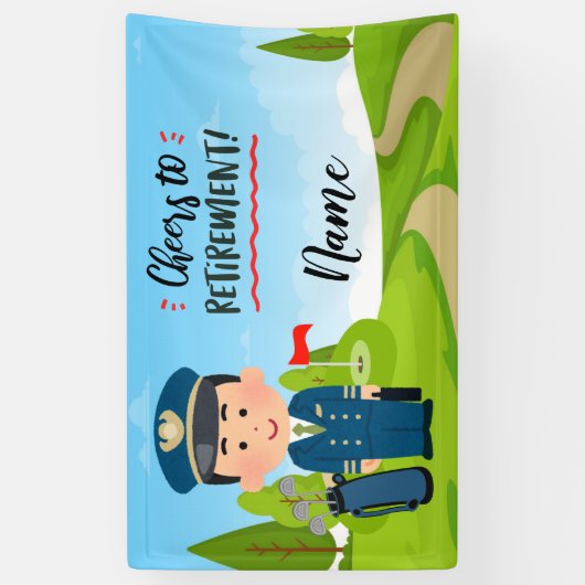 Golf Pilot pensioen met gelukkige golfer op groen Spandoek (Verticaal)