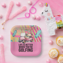 Golf Pink Thema voor Woman Golfer Party Papieren Bordje