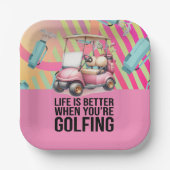 Golf Pink Thema voor Woman Golfer Party Papieren Bordje (Voorkant)