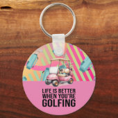 Golf Pink Thema voor Woman Golfer Party Sleutelhanger (Voorkant)