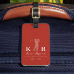 Golf Player Cool Classy Monogram Red Bagagelabel<br><div class="desc">An elegant and stylish tag to identify your golf things... with a monogrammed design for golf players, to personalize with his name and initials on a brick red background... and with template to add a slogan or name of the Golf Club. It features a classic design with a male golfer...</div>
