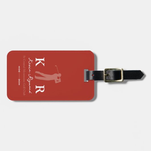Golf Player Cool Classy Monogram Red Bagagelabel (Voorkant horizontaal)