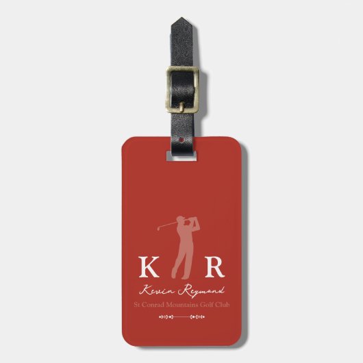 Golf Player Cool Classy Monogram Red Bagagelabel (Voorkant verticaal)