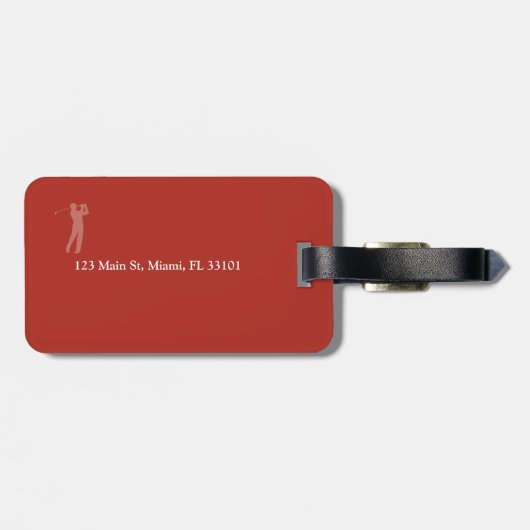 Golf Player Cool Classy Monogram Red Bagagelabel (Achterkant horizontaal)