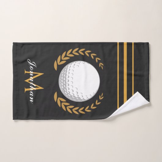 Golf Player Custom Name & Monogram Elegant Classic Handdoek (Handdoek)