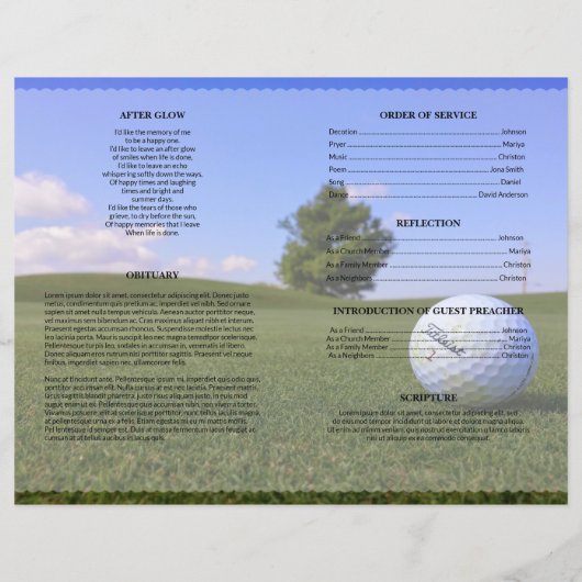 Golf Player Funeral Sjabloon (Achterkant)