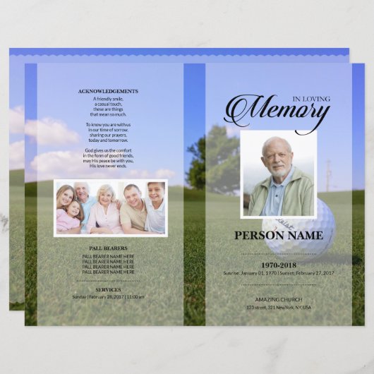 Golf Player Funeral Sjabloon (Voorkant / Achterkant)