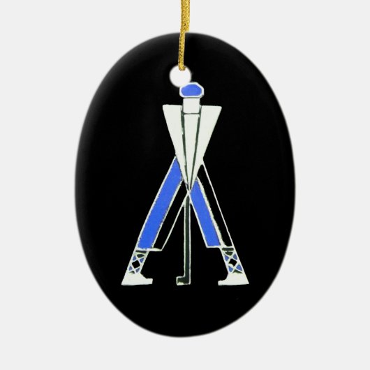 GOLF PLAYER, GOLFER BLACK, BLUE SAPPHIRE MONOGRAM KERAMISCH ORNAMENT (Voorkant)