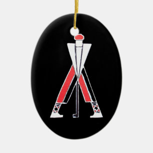 GOLF PLAYER, GOLFER BLACK, RODE RUBY MONOGRAM KERAMISCH ORNAMENT