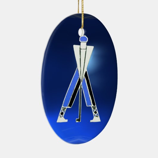 GOLF PLAYER, GOLFER BLUE SAPPHIRE MONOGRAM KERAMISCH ORNAMENT (Rechts)