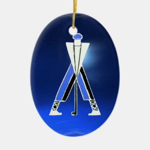 GOLF PLAYER, GOLFER BLUE SAPPHIRE MONOGRAM KERAMISCH ORNAMENT