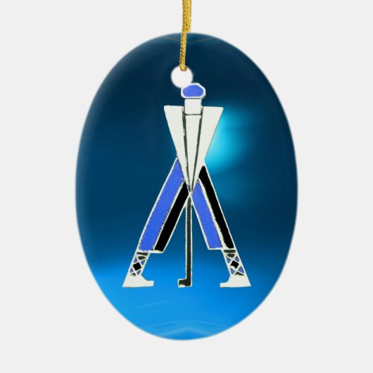 GOLF PLAYER, GOLFER BLUE SAPPHIRE MONOGRAM KERAMISCH ORNAMENT (Voorkant)