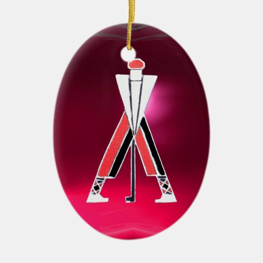 GOLF PLAYER, GOLFER RED PINK RUBY MONOGRAM KERAMISCH ORNAMENT (Voorkant)