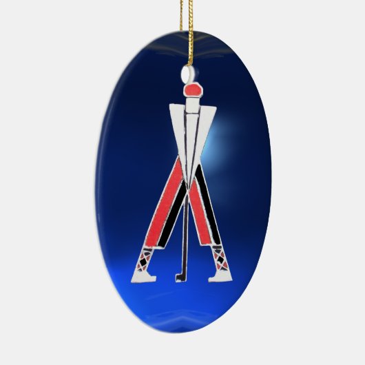 GOLF PLAYER, GOLFER RED RUBY, BLUE SAPPHIRE MONOGR KERAMISCH ORNAMENT (Rechts)