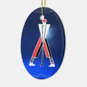 GOLF PLAYER, GOLFER RED RUBY, BLUE SAPPHIRE MONOGR KERAMISCH ORNAMENT (Links)