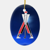 GOLF PLAYER, GOLFER RED RUBY, BLUE SAPPHIRE MONOGR KERAMISCH ORNAMENT (Voorkant)
