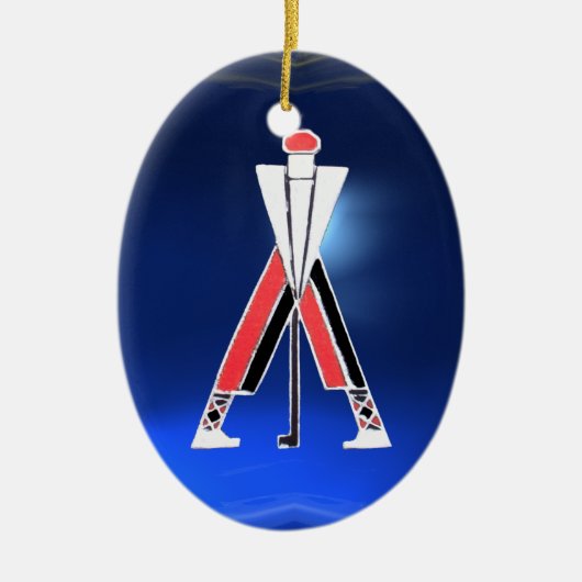 GOLF PLAYER, GOLFER RED RUBY, BLUE SAPPHIRE MONOGR KERAMISCH ORNAMENT (Voorkant)