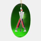 GOLF PLAYER, GOLFER RED RUBY, GROEN EMERALD MONOGR KERAMISCH ORNAMENT (Rechts)