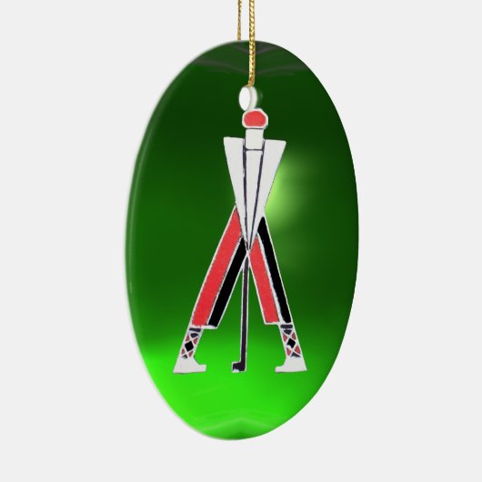 GOLF PLAYER, GOLFER RED RUBY, GROEN EMERALD MONOGR KERAMISCH ORNAMENT (Rechts)