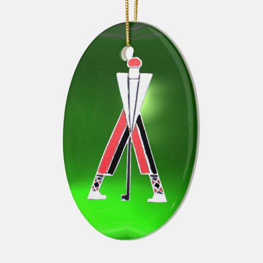 GOLF PLAYER, GOLFER RED RUBY, GROEN EMERALD MONOGR KERAMISCH ORNAMENT (Links)