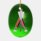 GOLF PLAYER, GOLFER RED RUBY, GROEN EMERALD MONOGR KERAMISCH ORNAMENT (Voorkant)
