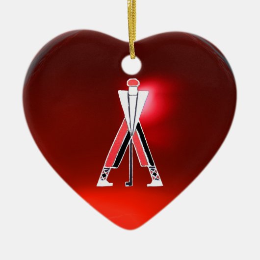 GOLF PLAYER, GOLFER RED RUBY MONOGRAM KERAMISCH ORNAMENT (Voorkant)