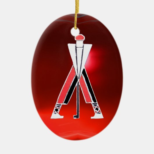 GOLF PLAYER, GOLFER RED RUBY MONOGRAM KERAMISCH ORNAMENT (Voorkant)