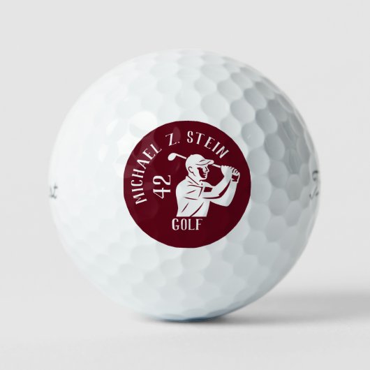 Golf Player Icon, Name and Age deep red Golfballen (Voorkant)