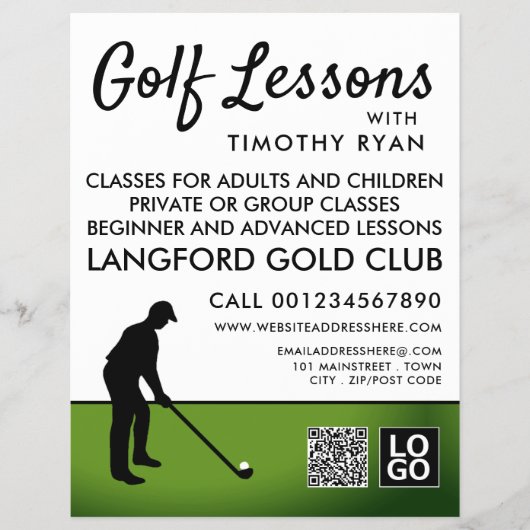 Golf Player Silhouette, GoIf Lesson Adverteren Flyer (Voorkant)