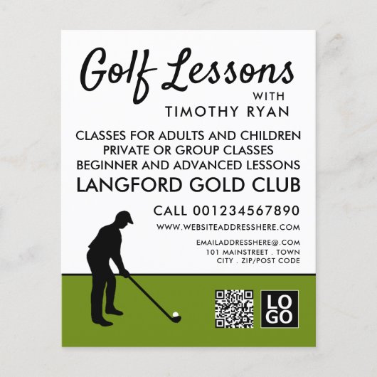Golf Player Silhouette, GoIf Lesson Adverteren Flyer (Voorkant)