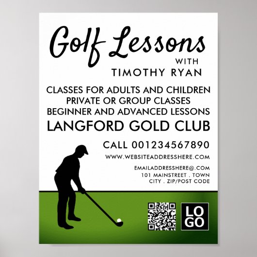 Golf Player Silhouette, GoIf Lesson Adverteren Poster (Voorkant)