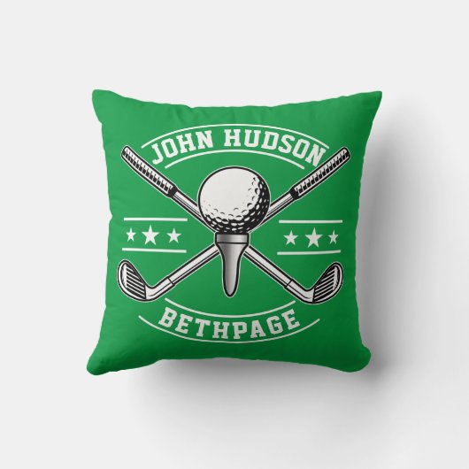 Golf Player White Monogram Sjabloon Pillow Kussen (Achterkant)