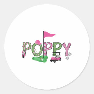 Golf Poppy Roze Gat In Een Golf 1e Verjaardag Meis Ronde Sticker