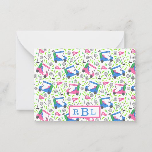 Golf Preppy drie letter monogram Notitiekaartje (Voorkant)