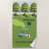 Golf Pretbaan Kar Monogram Naam   Strandlaken (Voorkant)