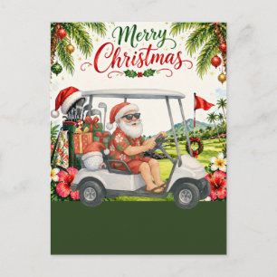 Golf Prettig kerstfeest Kerstman Golfer Strand The Feestdagenkaart