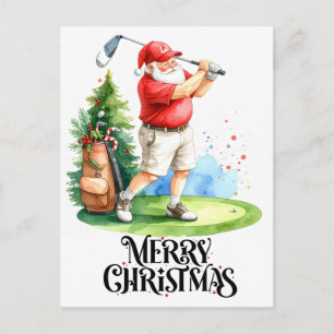 Golf Prettig kerstfeest met de Kerstman op het gra Feestdagenkaart