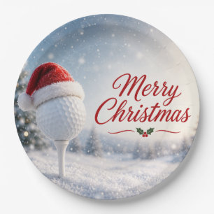 Golf Prettig Kerstfeest met golfbal met Kerstmanho Papieren Bordje