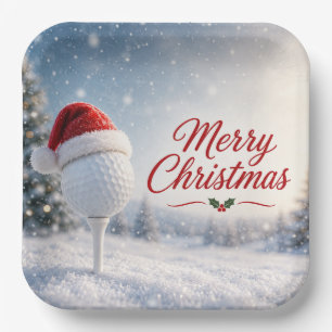 Golf Prettig kerstfeest met golfbal met kerstmanne Papieren Bordje