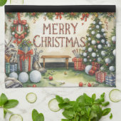 Golf Prettig kerstfeest met Kerstman die golf spee Theedoek (Gevouwen)