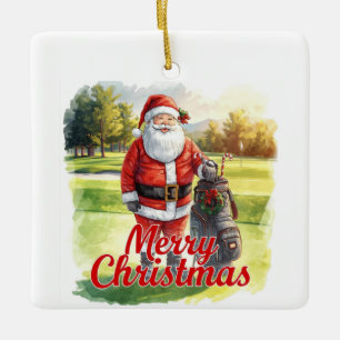 Golf Prettig Kerstfeest met Kerstman Keramisch Ornament