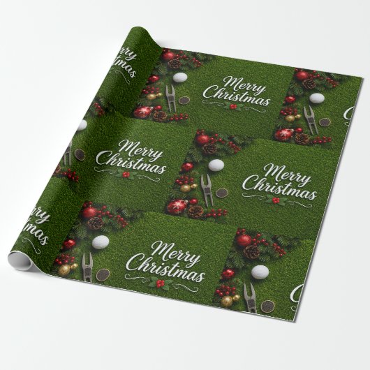 Golf Prettig Kerstfeest op de Putting Green Vakant Cadeaupapier (Uitgerold)