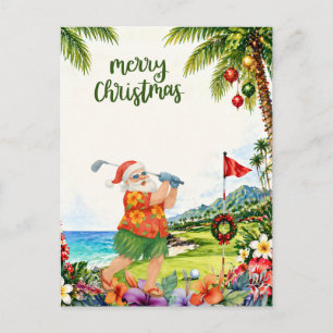 Golf Prettig Kerstmis Kerstman Golfer Strand thema Feestdagenkaart
