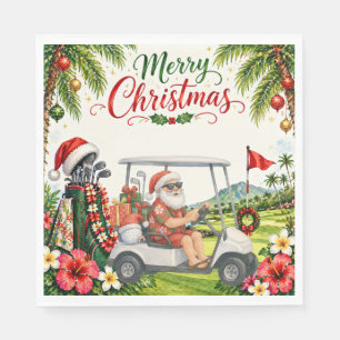 Golf Prettig Kerstmis Kerstman Golfer Strand Thema Servet