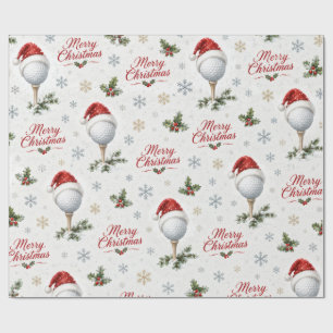Golf Prettig Kerstmis Kerstman Hoed Golfbal Vakant Cadeaupapier